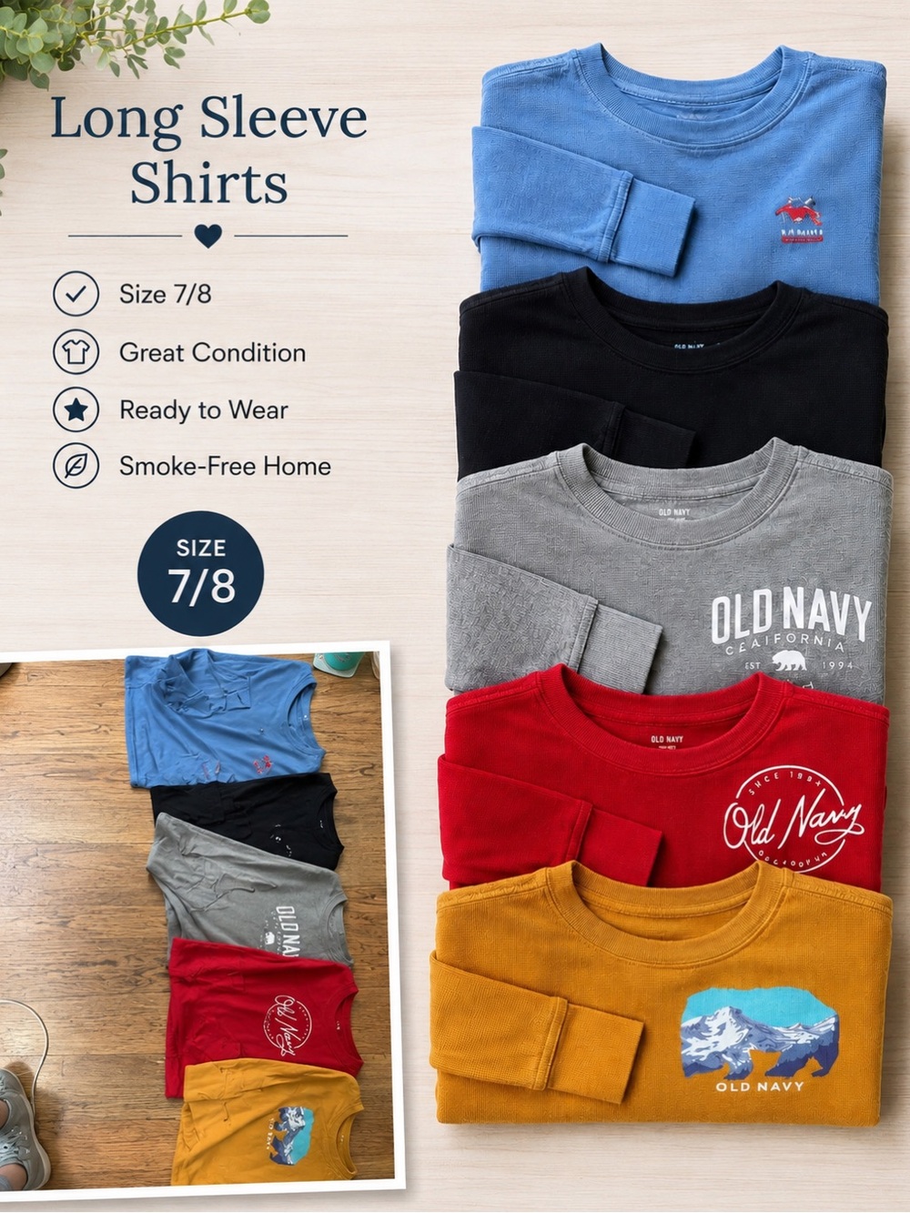 Old Navy boys Long Sleeve Shirt - Red, Gray, Blue, Black, Mustard